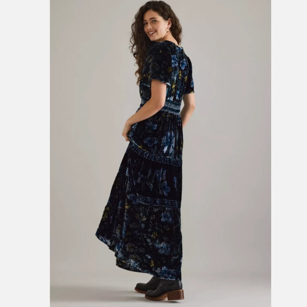 Anthropologie The Somerset Velvet Edition Maxi Dress M NWT Blue Floral Medium - Picture 8 of 10